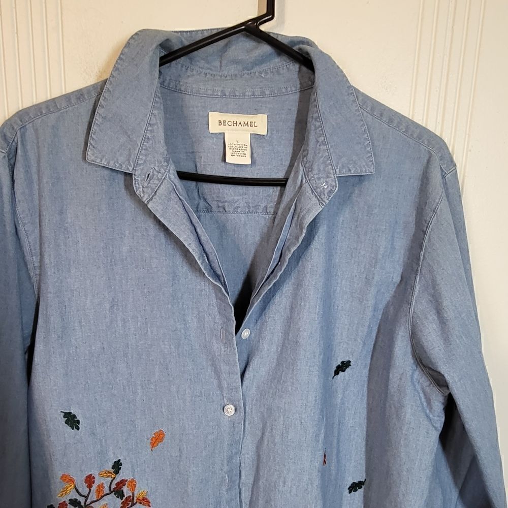 Bechamel Denim Embroidered Button Down Blouse - Picture 9 of 10